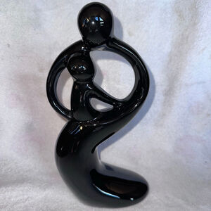 Vintage 1999 Avery Creation Black Gloss Ceramic Mother Baby Sculpture Statue